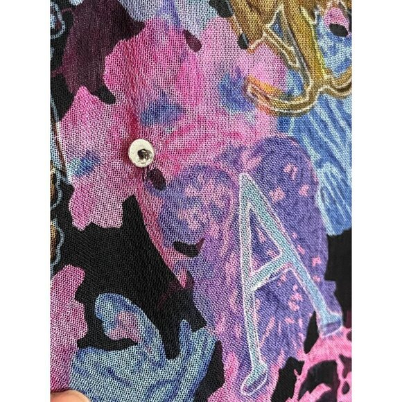 Vintage Top Women M Black Sheer Floral Sequin Glam Mature Cherubs Artsy Boho 70s - Picture 12 of 14